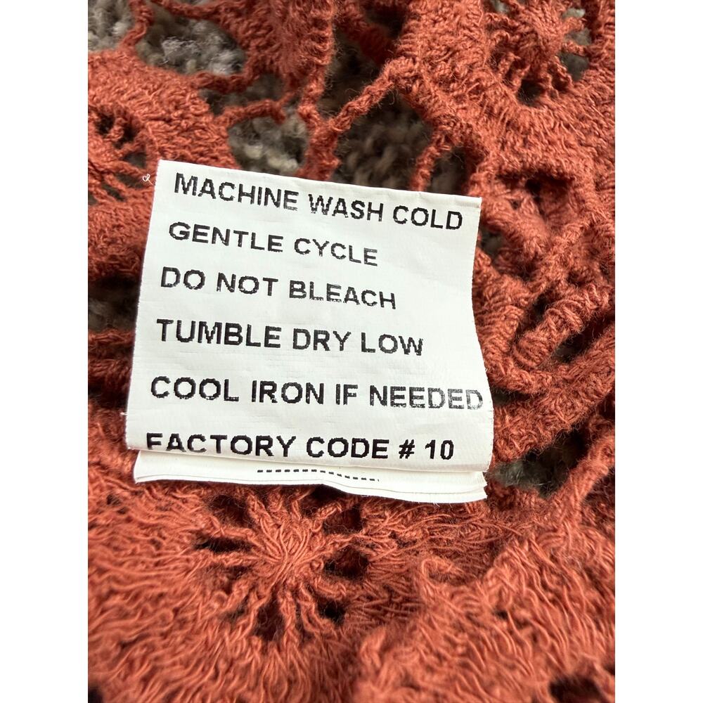 Boho Crochet Fringe Cardigan Rust Open Knit Festival Kimono Duster S - Picture 8 of 8